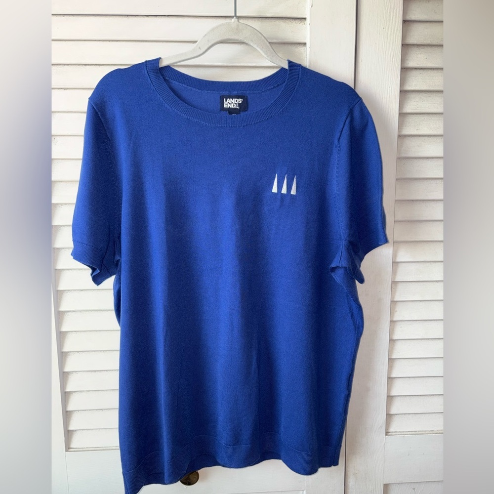 NWT Lands' End Sweater Knit Top 1X Blue Short Sleeve Pullover Lightweight - Picture 3 of 5